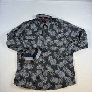 Report Collection Mens XXL Gray Paisley Long Sleeve Button Down Cotton Shirt
